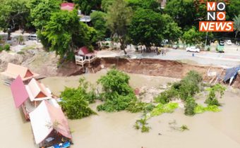 หนีตายวุ่น! ตลิ่งริมแม่น้ำเจ้าพระยาทรุดตัว รถ-กุฏิหายวับไปกับตา