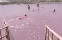 ชาวยูเครนแห่ทำสปาในทะเลสาบสีชมพู