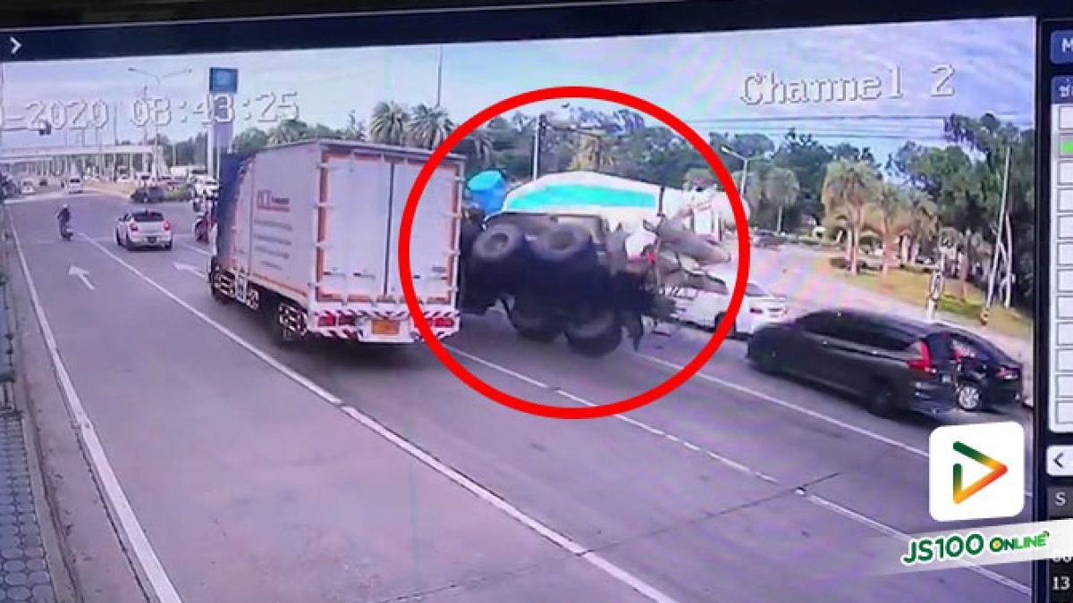 รถโม่ปูนซิ่งเบรคไม่ทัน ชนรถเสียหาย 8 คัน บาดเจ็บ 3 คน ที่แยกมาลัยแมน นครปฐม (03/09/2020)
