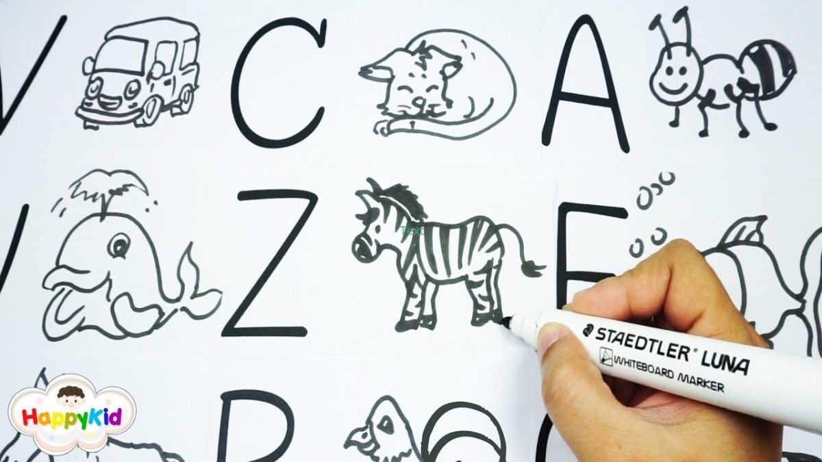วาดการ์ตูน ABC | เพลง ABC | หัดอ่าน A-Z | Learn Alphabet With Cartoon Drawing