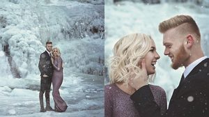ครั้งหนึ่งในชีวิต! คู่รักจูงมือถ่ายพรีเวดดิ้ง ท่ามกลางน้ำตก ที่กลายเป็นธารน้ำแข็ง สุดโรแมนติก