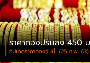 ราคาซื้อ-ขายทองคำ วันนี้ปรับลง 450 บาท