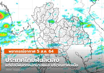 พยากรณ์อากาศ – 5 ส.ค. ประเทศไทยมีฝนลดลง