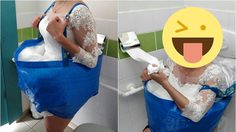 เจ้าสาวปิ๊งไอเดีย ใช้ถุงอิเกีย เก็บชายกระโปรงชุดเจ้าสาว เพื่อให้เข้าห้องน้ำสะดวก