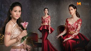 น้ำฝน กุลณัฐ สวยสง่าใน ชุดยกน้ำชา สไตล์ไทยประยุกต์ จากห้องเสื้อ วนัช กูตูร์