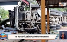 18 ล้อเบรคไม่อยู่ไถลพุ่งเข้าหน้าบ้านเสียหาย