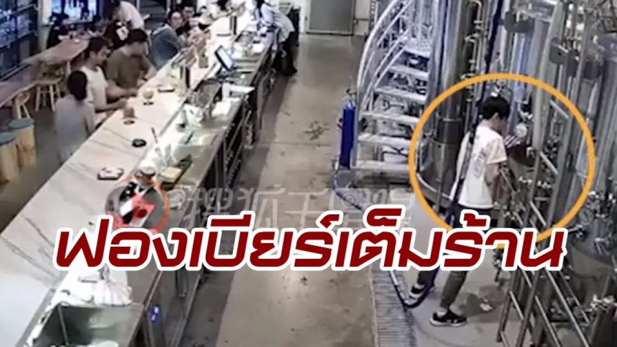 ฟองเต็มร้าน! นาทีก็อกเบียร์ระเบิดสุดแรง ที่จีน พนักงานทำได้แค่ยืนมอง