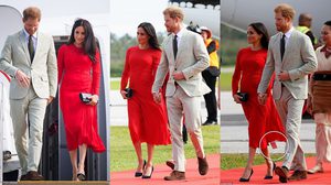 อะไรผิดปกติ!! มีคนตาไวเห็นสิ่งนี้โผล่จากเสื้อผ้าของ เมแกน มาร์เคิล ขณะเยือนตปท.