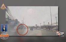 ‘กล้องหน้ารถ’เผยนาที ‘ชายชุดขาว’โดดให้’ กระบะทับ