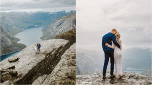 ราวกับถ่ายบนสวรรค์! คู่รักปีนหน้าผาที่หวาดเสียวที่สุด 14 ชั่วโมง เพื่อ พรีเวดดิ้ง สุดอลังการ