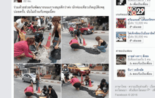 แม่ค้าและชาวบ้านเกาะสมุยซ่อมถนนพังกันเอง