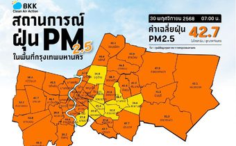 คนกรุงอ่วม! ฝุ่น PM 2.5 พุ่งเกินมาตรฐาน “เขตสาทร” หนักสุด ทะลุ 52.4 มคก./ลบ.ม.