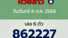 หวยลาว งวดวันจันทร์ 6 กรกฎาคม 2569