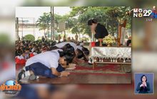 ดราม่า เด็กกราบต้อนรับ ผอ.คนใหม่