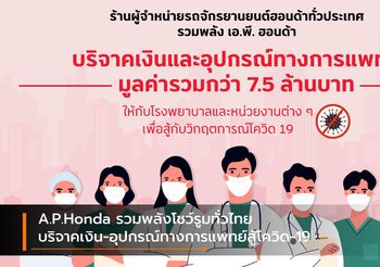 A.P.Honda รวมพลังโชว์รูมทั่วไทย บริจาคเงิน-อุปกรณ์ทางการแพทย์สู้โควิด-19