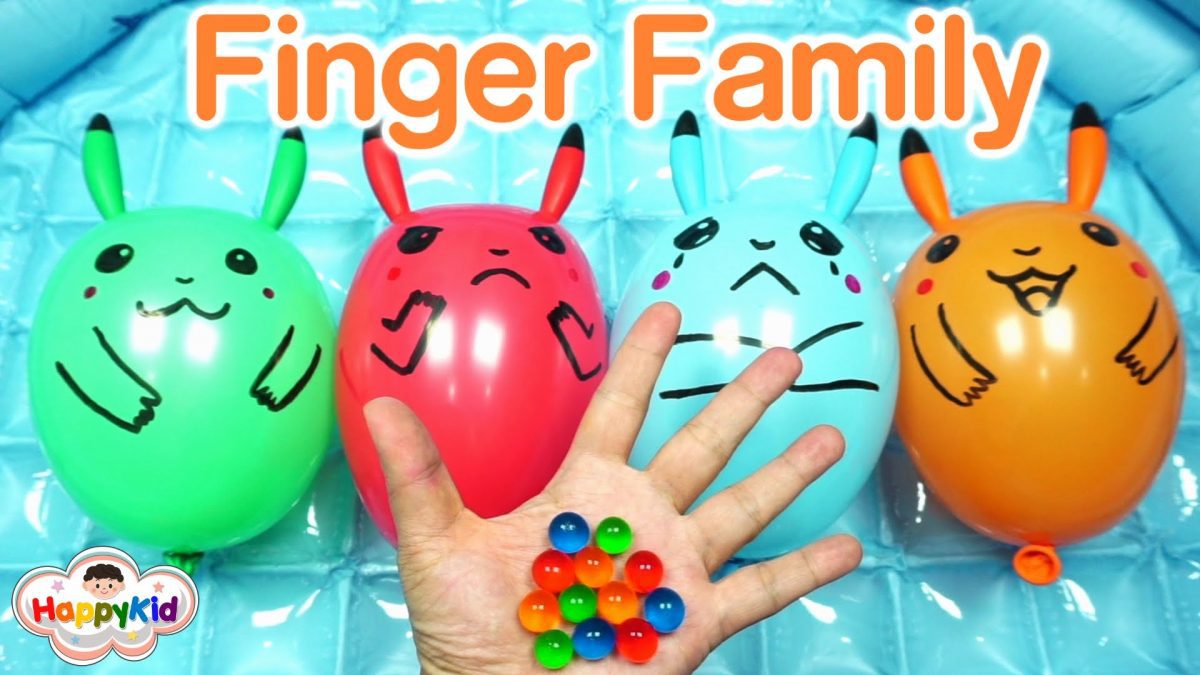 เพลง Finger Family #3 | เจาะลูกโป่งโปเกม่อน | ทำลูกโป่งปิกาจู | Learn Color With Pokemon Balloon