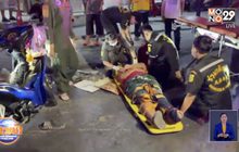 อุทาหรณ์ ลืมเอาขาตั้งจยย.ขึ้น พลิกคว่ำบาดเจ็บ