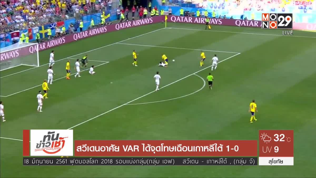 สวีเดนอาศัย VAR ได้จุดโทษเฉือนเกาหลีใต้ 1-0
