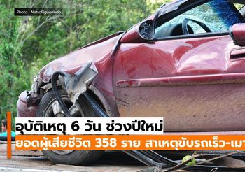 อุบัติเหตุ 6 วัน ช่วงปีใหม่ เสียชีวิต 358 ราย เหตุขับรถเร็ว-เมาแล้วขับ