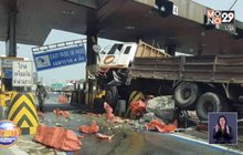 สิบล้อเบรกแตกพุ่งชนตู้เก็บเงินทางด่วน ไร้คนเจ็บ