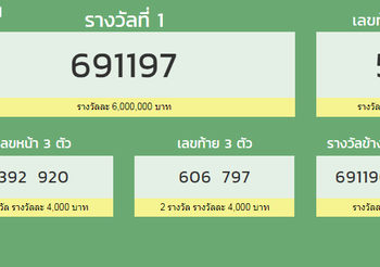 ตรวจสลากกินแบ่งรัฐบาล 1 ตุลาคม 2562