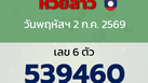 หวยลาว งวดวันพฤหัสบดี 2 กรกฎาคม 2569