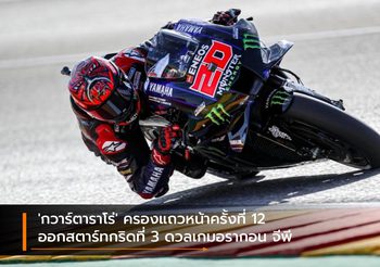 ‘กวาร์ตาราโร่’ ครองแถวหน้าครั้งที่ 12 ออกสตาร์ทกริดที่ 3 ดวลเกมอรากอน จีพี