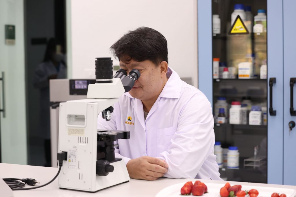 คณะนักวิจัย บริษัท ดอยคำผลิตภัณฑ์อาหาร จำกัด ค้นพบ เชื้อไวรัส strawberry latent ringspot virus (SLRSV) และ strawberry crinkle virus (SCV)