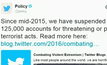 Twitter ระงับ 125,000 บัญชีโยงก่อการร้าย