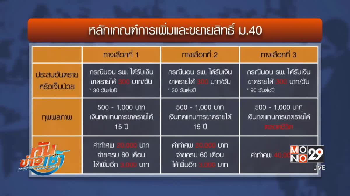 เพิ่มสิทธิประโยชน์ประกันสังคมมาตรา 40