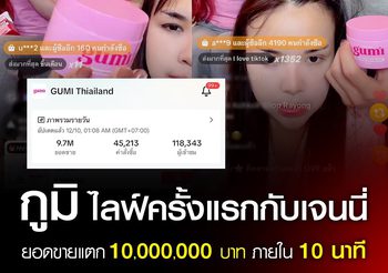 “เทศกาล เจนนี่ ได้หมดถ้าสดชื่น” ไลฟ์ขาย GUMI วันเดียว 6 ล้าน! 8 วันโกยค่าคอมสะท้านวงการ อินฟลูฯรุ่นใหม่แห่ถาม ‘ติดตะกร้าอย่างไรให้ปังแบบเจนนี่’