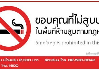 บังคับใช้แล้ว กฎกระทรวงสาธารณสุข ห้ามสูบบุหรี่ในที่สาธารณะ ฝ่าฝืนปรับไม่เกิน 5,000