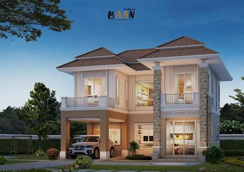 แบบ บ้านแนวทรอปิคอล สองชั้น 3 ห้องนอน 3 ห้องน้ำพื้นที่ใช้สอย 156 ตร.ม.