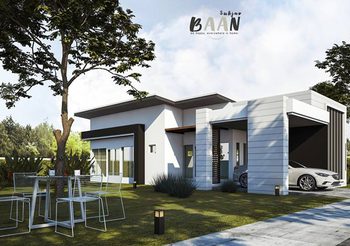 แบบบ้านชั้นเดียว 2 ห้องนอน 2 ห้องน้ำพื้นที่ใช้สอย 102 ตร.ม.