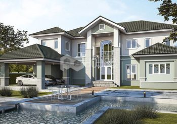 แบบ บ้านแนวคอนเทมโพรารี่ 5 ห้องนอน 4 ห้องน้ำพื้นที่ใช้สอย 389 ตร.ม.