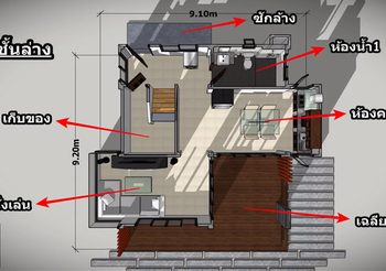 แบบบ้านสองชั้น ขนาดเล็กมี 3 ห้องนอน 2 ห้องน้ำพื้นที่ใช้สอย 131 ตร.ม.