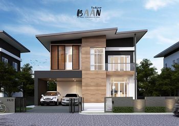 แบบ บ้านแนวโมเดิร์น สองชั้น 3 ห้องนอน 2 ห้องน้ำพื้นที่ใช้สอย 160 ตร.ม.