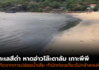 ภาพน้ำเสียสีดำ ถูกปล่อยลงทะเลอ่าวโล๊ะดาลัม เกาะพีพี ทำนทท.ไม่กล้าลงเล่น