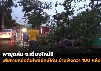 พายุถล่ม!! 2 อำเภอเสียหายหนัก ต้นโพธิ์ยักษ์โค่น บ้านพังกว่า 100 หลัง