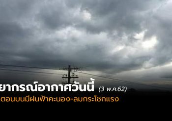 อุตุฯ เตือนไทยตอนบนมีฝนฟ้าคะนอง-ลมกระโชกแรง ลูกเห็บตกบางแห่ง