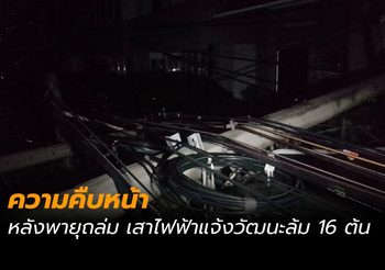 กฟน.เร่งจ่ายไฟ หลังพายุถล่ม เสาไฟฟ้าแจ้งวัฒนะล้ม 16 ต้น ไฟดับวงกว้าง
