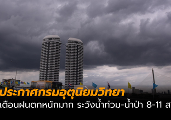ประกาศกรมอุตุฯ ฉบับที่ 6 เตือนฝนตกหนัก 8–11 สิงหาคม นี้