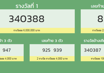 ตรวจสลากกินแบ่งรัฐบาล 16 กันยายน 2562