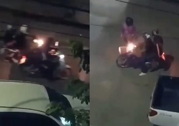 สุดเถื่อน!! แก๊งเด็กแว้นอาวุธครบมือ ตีกันกลางถนนย่านบางบัวทอง