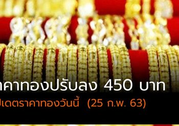 ราคาซื้อ-ขายทองคำ วันนี้ปรับลง 450 บาท