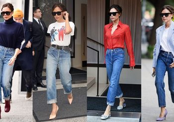 ไอเดียแต่งตัวไปทำงาน แมทช์เสื้อยืดกางเกงยีนส์ ให้เรียบโก้สไตล์ วิคตอเรีย เบคแฮม