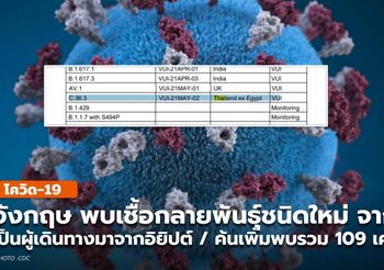 [อัปเดต]อังกฤษรายงาน พบเชื้อกลายพันธุ์ชนิดใหม่ จากไทยไปอังกฤษ
