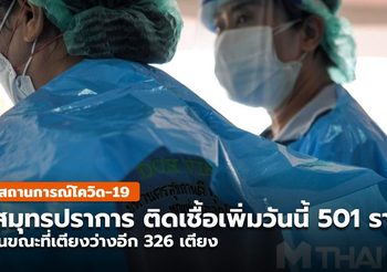 สมุทรปราการ ยอดผู้ติดเชื้อยังสูง พบติดเชื้อวันนี้ 501 ราย / เหลือเตียงว่าง 326 เตียง