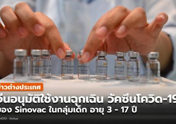 จีนอนุมัติใช้งานฉุกเฉินวัคซีน Sinovac ในกลุ่มเด็กอายุ 3 – 17 ปี