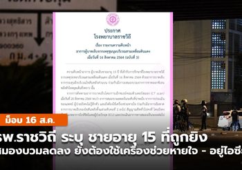 รพ.ราชวิถี อัปเดตอาการชาย 15 ปี ที่ถูกยิง ยังไม่รู้สึกตัว – สมองบวดลดลง